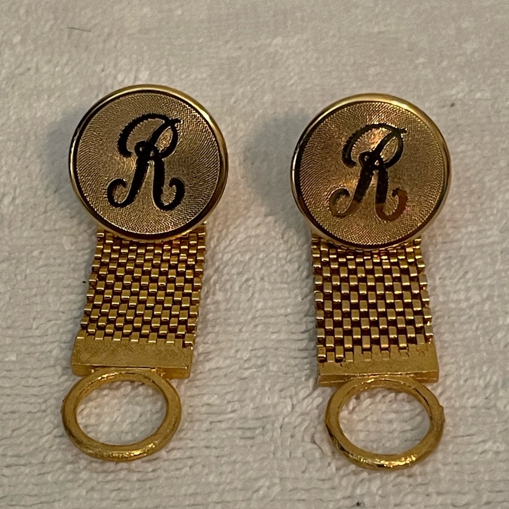 Dante Gold Mesh Wrap Around Cuff Links Monogram “R” Vintage